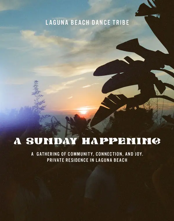 A Sunday Happening Poster showing a sunset